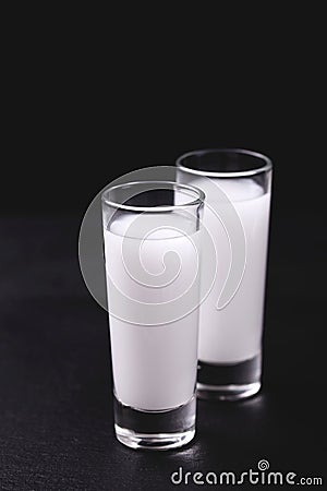 Alcohol Raki with anis. Turkish, Greek aperitif arak, Ouzo Stock Photo