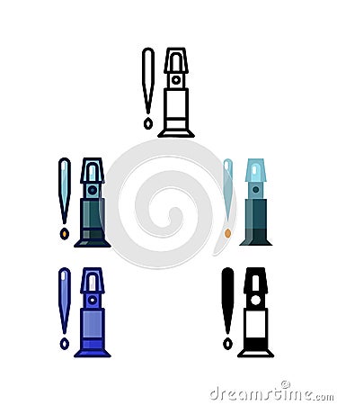 Alcohol Refractometer. Home brewer Equipment and raw material icons. vector Vector Illustration
