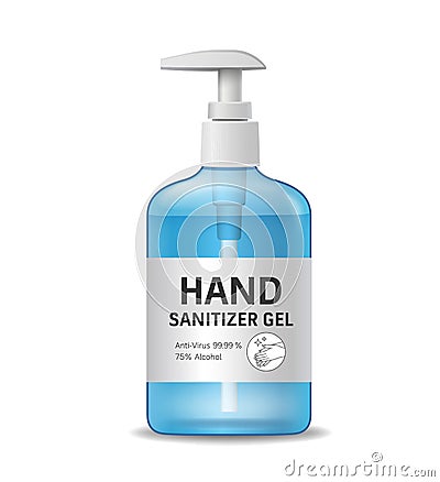 Alcohol sanitizer gel bottle, hand wash design isolated on white Vector Illustration