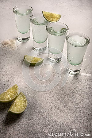 Alcohol shots with Lime and salt. Stock Photo