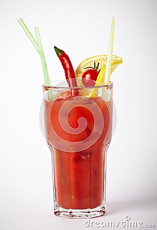 Alcohol tomato cocktail with cherry tomatoes and chili Stock Photo