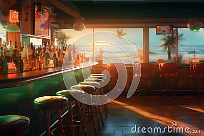 alcohol vintage beverage tropical drink cocktail glass fruit interior bar party. Generative AI. Stock Photo