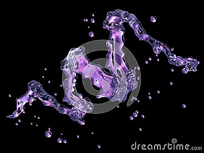 Alcohol, water, juice liquid spiral with droplets, decorative. 3D illustration Cartoon Illustration