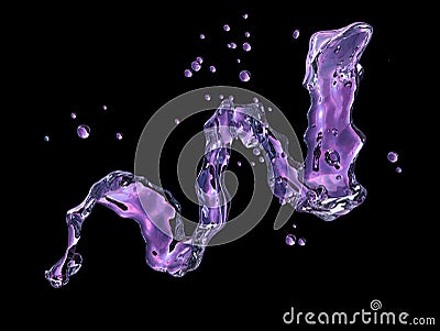 Alcohol, water, juice liquid spiral with droplets, decorative. 3D illustration Cartoon Illustration