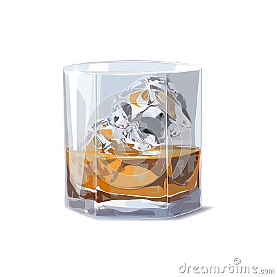 Alcohol. Whiskey shot with pieces of ice. Vector illustration on Vector Illustration