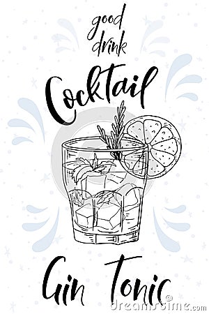 Alcoholc cocktail Gin Tonic. Party summer poster. Vector background Vector Illustration
