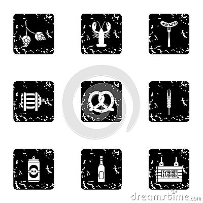 Alcoholic beverage icons set, grunge style Vector Illustration