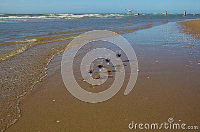 Alcoholic beverages and beach Stock Photo