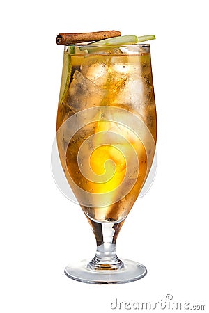 Alcoholic cocktail with apple and cinnamon. Refreshing cocktail on white background Stock Photo