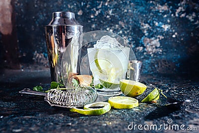 Alcoholic cocktail, refreshment drink with vodka and lime served at bar Stock Photo