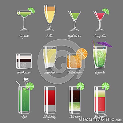 Alcoholic cocktails vector illustration. Margarita and cosmopolitan Vector Illustration