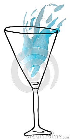 Alcoholic drink in a glass - a sketch and art style. raster illustration for menu design Cartoon Illustration