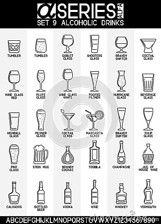 Alcoholic Drinks Icons Vector Illustration