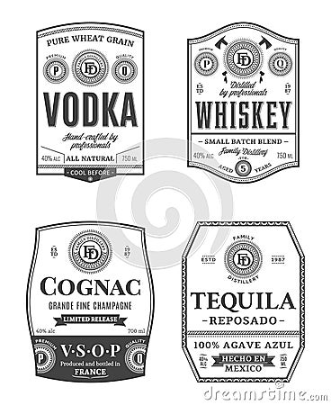 Alcoholic drinks vintage labels Vector Illustration