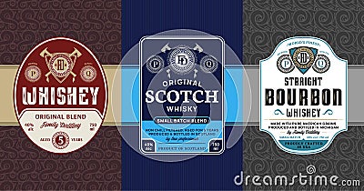 Alcoholic drinks vintage labels Vector Illustration