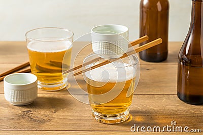 Alcoholic Japanese Sakebombs with Rice Wine Stock Photo