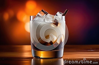 non-alcoholic cocktail white Russian with ice, cocktail with vodka and coffee liqueur, summer refreshing cocktail Stock Photo