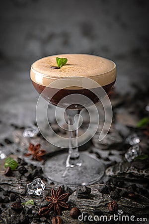 Alcoholic or non-alcoholic coffee cocktail with liqueur, whiskey, cream Stock Photo