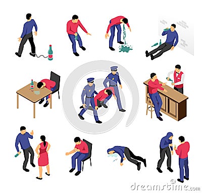 Alcoholism And Narcotics Isometric Set Vector Illustration