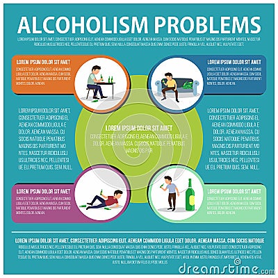 Alcoholism risks infographics design. Effect of alcohol abuse concept. Vector Illustration