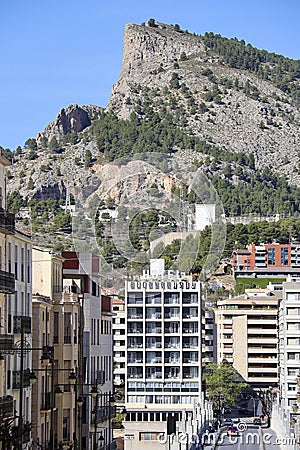 The city center of Alcoy and Sierra de Mariola in the background Editorial Stock Photo