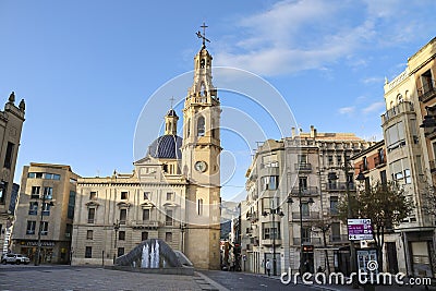 The Spain Square, Santa Maria church and fountain designed by Santiago Calatrava architect in Alcoy Editorial Stock Photo