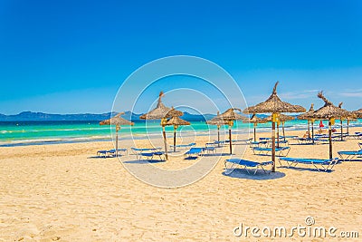 Alcudia beach between Port d'Alcudia and Can Picafort, Spain Editorial Stock Photo