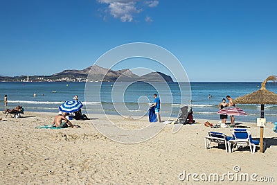 Alcudia, Palma de Mallorca - Spain. October 1, 2022. Playa de Muro is one of the most paradisiacal destinations on the Island, Editorial Stock Photo