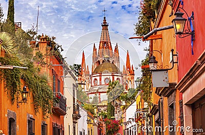 Aldama Street Parroquia Archangel Church San Miguel de Allende Mexico Stock Photo