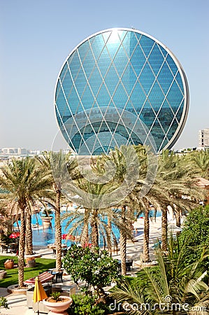 The Aldar headquarters building is the first circular building of its kind in the Middle East Editorial Stock Photo