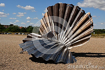 Scallop Shell Sculpture, Aldeburgh Beach, Suffolk, UK Editorial Stock Photo