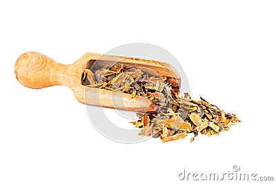 Alder Buckthorn Bark Dried Loose Herbal Tea In Wooden Scoop Isolated On White Stock Photo