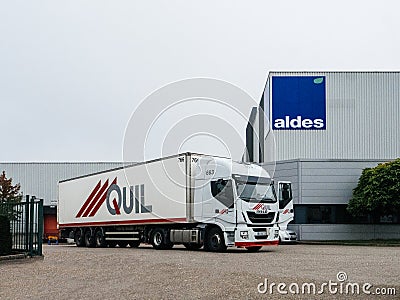 Aldes warehouse building with IVECO truck Editorial Stock Photo