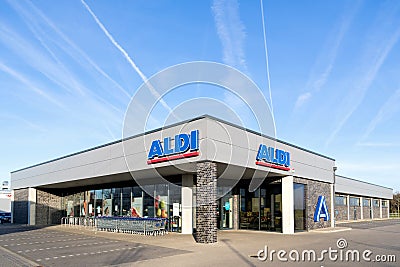 Aldi branch north division in Cuxhaven, Germany. Editorial Stock Photo