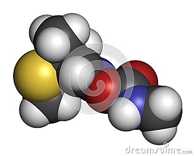 Aldicarb pesticide molecule. 3D rendering. Atoms are represented as spheres with conventional color coding: hydrogen white,. Stock Photo