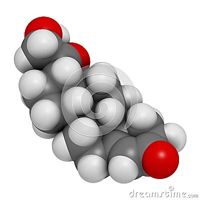 Aldosterone mineralocorticoid hormone, produced by the adrenal gland. Atoms are represented as spheres with conventional color Stock Photo