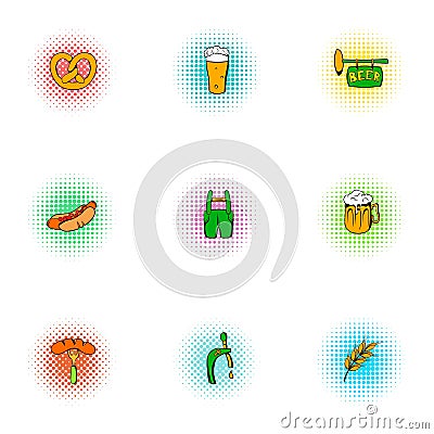 Ale icons set, pop-art style Vector Illustration