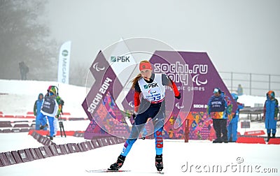 Alena Kaufman (Russia) competes on Winter Paralympic Games in Sochi Editorial Stock Photo