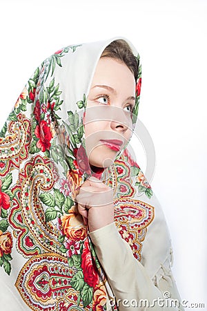 Alenka Russian beautiful woman in kerchief Stock Photo