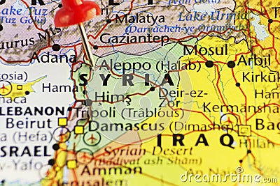 Aleppo Syria war pinned map Stock Photo