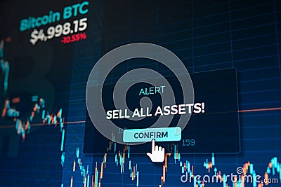 Alert button for sell confirmation on cryptocurrency graph chart screen Stock Photo