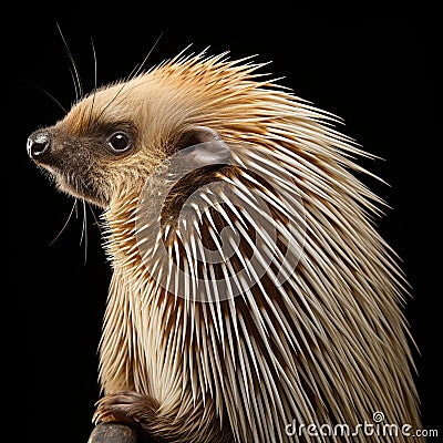 Alert Cape porcupine (Hystrix africaeaustralis) with erect quills Stock Photo