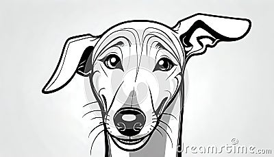 Alert curious dog portrait monochrome line drawing Cartoon Illustration