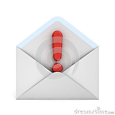 Alert email message concept Exclamation mark in white envelope isolated on white background Stock Photo