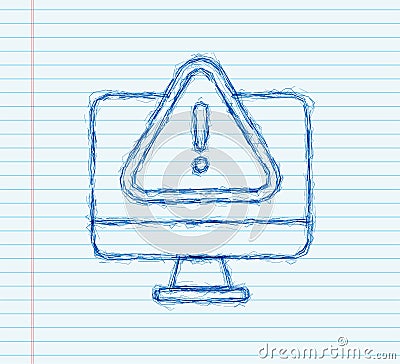 Alert message monitor notification. sketch icon. Danger error alerts, laptop virus problem or insecure messaging spam Vector Illustration