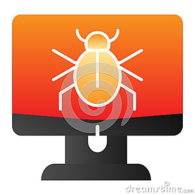 Alert notification on desktop flat icon. Infected computer color icons in trendy flat style. Computer bug on screen Vector Illustration