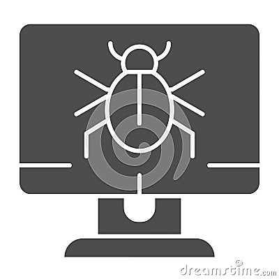 Alert notification on desktop solid icon. Infected computer vector illustration isolated on white. Computer bug on Vector Illustration