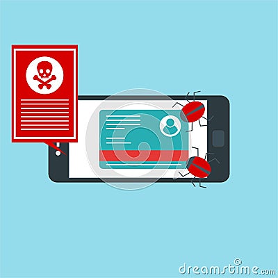 Alert notification on smartphone vector, malware concept, spam data, fraud internet error Vector Illustration