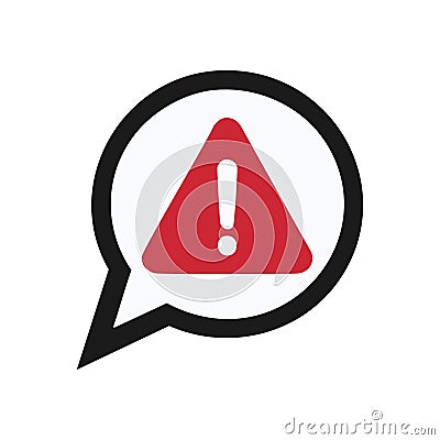 Alert speech bubble. Red triangle with exclamation mark in a speech bubble. Represents warning, caution, danger, error, mistake Vector Illustration