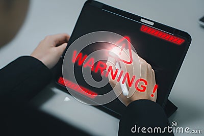 Alert System warning error maintenance system and internet security protect concept, Cyber attack computer network showing system Stock Photo